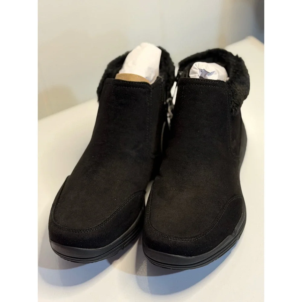 Ryka Amaze Ankle Booties Black Water-Repellent Faux Fur Lined Women 7.5 Wide‎